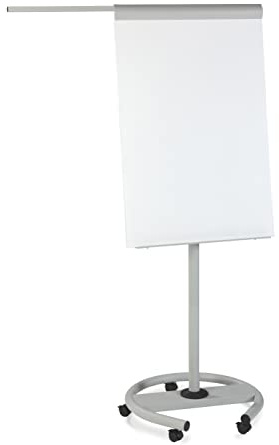 Rocada Flipchart mobil weiß PROFESSIONAL stufenlos anpassbar magnethaftend | komfortabel höhenverstellbar, magnethaftende Schreibfläche, sicherer Rundfuß mit 5 Bremsrollen, Ablageschale für Marker