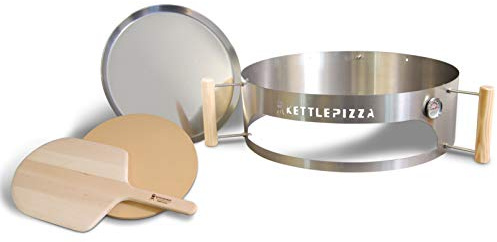 KettlePizza Deluxe 22.5 - Pizza Oven Kit for 22.5 Inch Kettle Grills, Includes Imported Pizza Stone & Wood Pizza Peel