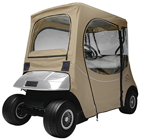 Classic Accessories Fairway Short Roof 2-Person FadeSafe E-Z-Go Golf Cart Enclosure, Light Khaki