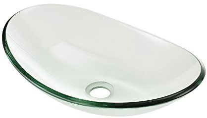 [neu.haus] Lavabo di Appoggio Lavandino Ovale 47x30,5 cm in Vetro Trasparente Lavello in Design Moderno Senza Foro di Trabocco