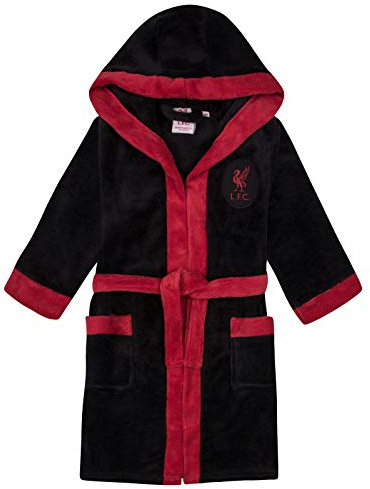Liverpool FC - Jungen Fleece-Bademantel mit Kapuze - Offizielles Merchandise - Geschenk für Fußballfans - Schwarz - 9-10 Jahre