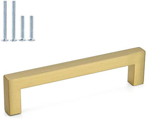 LONTAN 5 Pack Gold Kitchen Cupboard Handles 160mm Square Brushed Brass Cabinet Handles Wardobe Bathroom Kitchen Drawer Pulls Stainless Steel