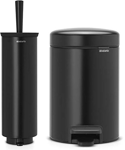 Brabantia Profile Salle de Bain Porte-Brosse WC, Noir Mat & 113321 Poubelle à Pédale Newicon avec Seau en Plastique, 3 L - Noir Mat