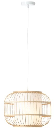 Lightbox moderne Hängelampe im Nature Style - Pendelleuchte ist in der Höhe kürzbar - geeignet für 1x E27 - Metall/Bambus Natur/weiß - 40cm Durchmesser