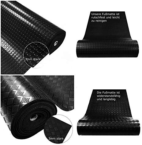 Gummiläufer Meterware alle 10 cm | 100cm breit 3mm stark | Gummimatten Außenbereich rutschfest | Gummimatten Meterware in Schwarz | Riffelblech Noppen (Checker, schwarz, 100 x 260 cm)