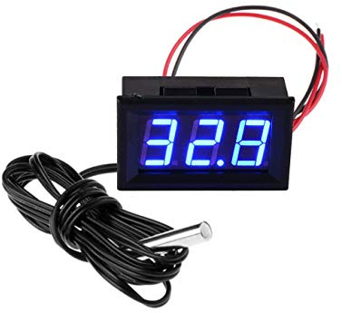 FBBULES Mini Digital Thermometer mit Sonde Temperaturüberwachung für Kühlschrank Aquarium 12V Led Temperature Meter Detector,Blau