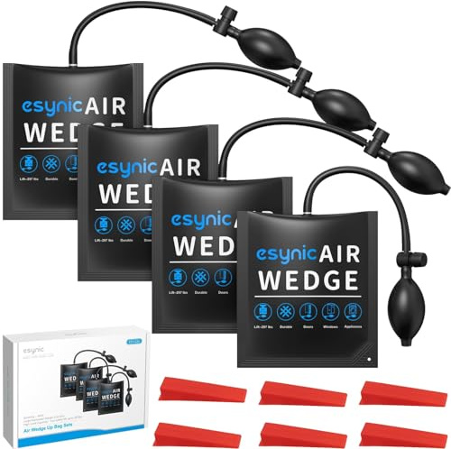 eSynic Air Wedge Pump Up Bag Professional 4pcs Wedge Up Bag Inflatable Air Wedge Bags for Lifting Car Air Wedge Pump Bags for Door Window Installation with 6 Plastic Wedge