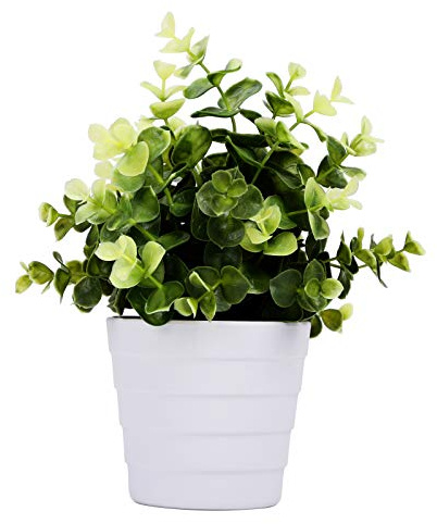 Meneco Small Fake Plant in Pot – Artificial Plants Indoor Plant Faux Potted Plant Decor for Home and Office (Eucalyptus Green)