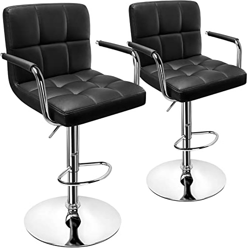 Huracan Barhocker 2er Set, drehbar Tresenhocker, Thekenhöhe, mit Armlehnen und Rückenlehne, Höhenverstellbar Moderne Küchenstühle für die Kücheninsel Heimbar Esszimmer, 360 Grad drehbar, schwarz