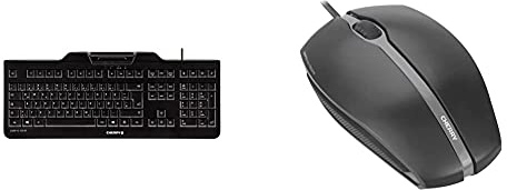 CHERRY KC1000 SC Corded Security Keyboard USB ultraflat Black mit integriertem Smartcard-Terminal (DE), schwarz, JK-A0100DE-2 & ERRY GENTIX Corded Optical Mouse Schwarz