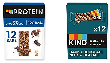 KIND® High Protein Bars, Healthy Gluten Free & Low Calorie Snacks, Double Dark Chocolate, 12 Bars & Bars & Low Calorie Snack Bars, Dark Chocolate Nuts & Sea Salt, 12 Bars (Packaging May Vary)