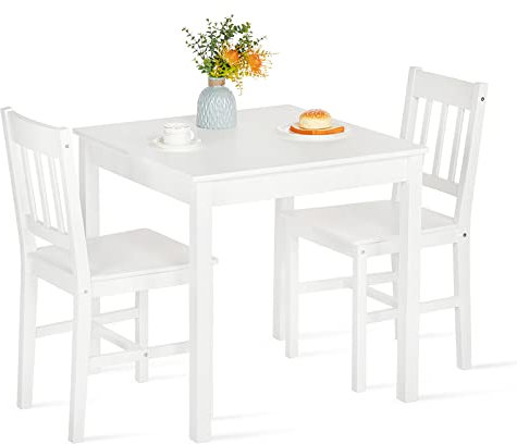 FURNITABLE Esstisch aus Holz mit 2 Stühlen Sets Küchentisch Sets Esszimmermöbel Weiß 3-teilig Kleiner Essgruppe 75 * 73 cm