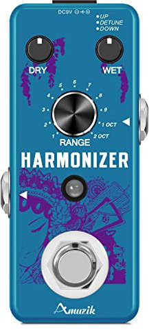 Amuzik Guitar Harmonizer Effect Pedal Digital Pedal Pitch Shifter 3 Tone Modes Harmony Pitch Shifter Detune Mini Size True Bypass