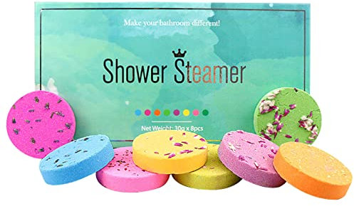 Mllkcao 8 Pcs Shower Steamer Set with Dry Flower, Pure Essential Oil, Natural Aromatherapy Organic Bath Fizzies Bath Bomb, Multicolor