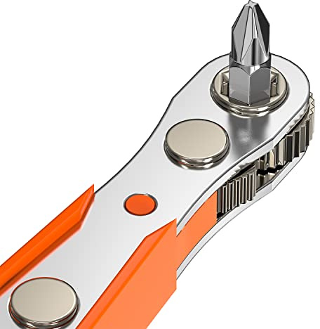 Ancable Right Angle Phillips Magnetic Screwdriver 1/4” PH2 Ratchet Wrench | For Awkward Spaces 1/4 Inch Drive High Torque Offset Reversible Mini Ratcheting Offset Screwdriver for Tight Areas
