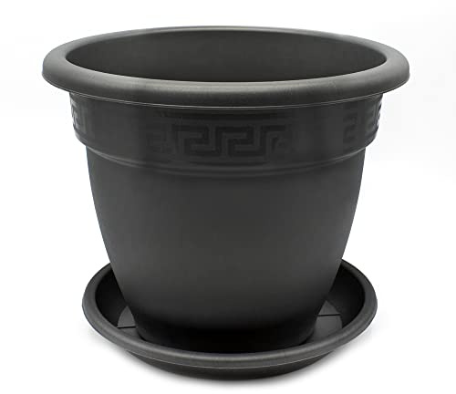 CABLEPELADO - Maceta 50cm - Maceta Plastico 50 cm - Fabricado en PP Apto balcón, jardín, Patio, Interior - Macetero rendondo 50 cm + Plato macetero de plastico - Negro