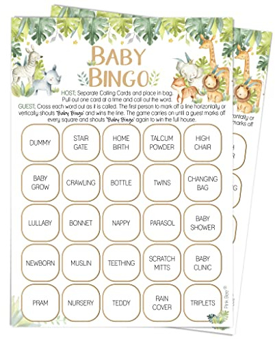 Pink Bee Baby Shower Bingo Games Bingo Gender Reveal Party Safari Themed Up to 20 Players