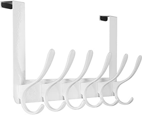 SKOLOO Appendiabiti da porta, in metallo, da appendere con 6 ganci, per porta asciugamani, cappotti, bianco