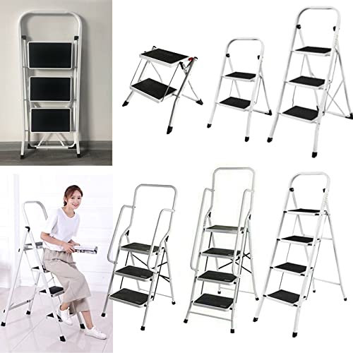 Trittleiter 2 Stufen Klappbar Stahl Stufenleiter, Anti-Rutsch Klapptrittleiter Haushaltstritt für Zuhause, Küche, Garage, Belastbar bis 150 kg