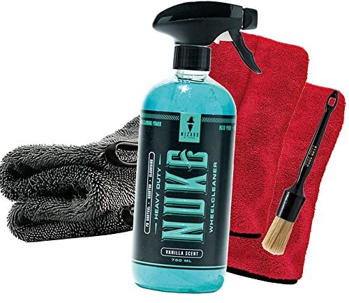 Felgenreinigungs Bundle: Wizard of Gloss Nuke Felgenreiniger & Flugrostentferner 750ml + Nuke Guys Felgenpinsel + 2x Nuke Guys Präzisionshandschuh + detailmate Trockentuch 1000GSM