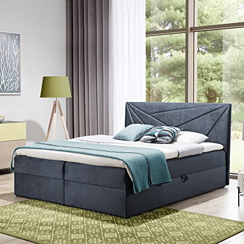 FURNISTAR Boxspringbett Doppelbett TEO - Bett mit Bonellmatratze, mit Bettkasten für Bettwäsche und Topper. Gepolsterte Kopfstütze in 3 verschiedenen Varianten (Anthrazit, 180x200 TEO 3)