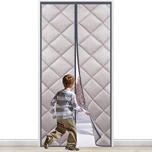 Magnet Wärmeschutzvorhang für Türen, neuestes Modell, Thermo Türvorhang, Isolier Schutz Vorhang, Haustierfreundlich, Wasserdicht, Winddicht, Volle Größe, 90x210cm Rauchgrau
