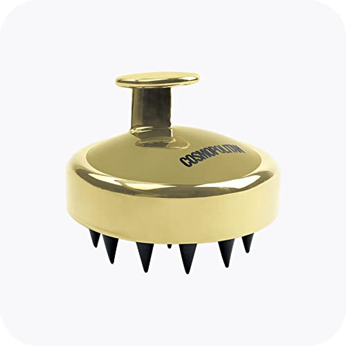 Cosmopolitan Scalp Massager Shampoo Brush, Head Massager & Scalp Exfoliator for Hair Growth, Shower Hair Brush & Scalp Scrubber for All Hair Types, Wet or Dry Use, Anti Dandruff, Soft Silicone, Gold