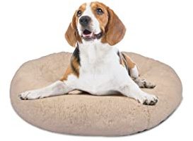 Mediashop Peaceful Pooch S - Flauschiges Hundebett & Katzenbett - gelenkschondendes Hundekissen - waschbarer Bezug - Hundekörbchen - Donut Kissen für Hunde & Katzen