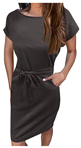 Damen Kurzarm T-Shirtkleid Mode Ärmellos Tankkleid Elegant Mini Kleider Rundhals Shirtkleid Tank Tops Freizeitkleid Basic Streifen Sommerkleid Party Abendkleid Tunika Kleid mit Bund für Frauen