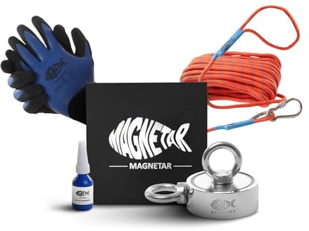 Magnetar - Magnetfischen Set - Doppelseitig 800kg Bergemagnet - Magnetangel Paket mit Doppelmagnet/Seil/Handschuhen/Kleber - Angelmagnet zum Magnet fischen