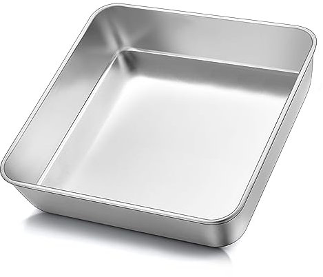 Herogo Moule à gâteau carré de 23,5 x 23,5 x 5 cm, en acier inoxydable pour rôtir, moule à brownie carré pour anniversaire, mariage, sain et non toxique, passe au lave-vaisselle