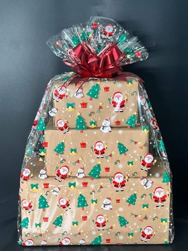60CM x 78CM Weihnachts Cellophan Taschen für Geschenkkörbe - Große Klare Cello Taschen (10 Stück)