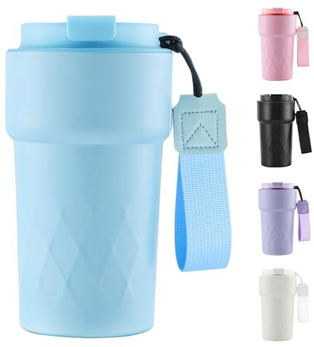 SUPPRUI Travel Mug, 510ml Insulated Coffee Cup with Leakproof Lid,Reusable Travel Coffee Mugs - Car Coffee Cup,Double Walled Stainless Steel Thermal Mugs for Hot Cold Drinks (Blue)
