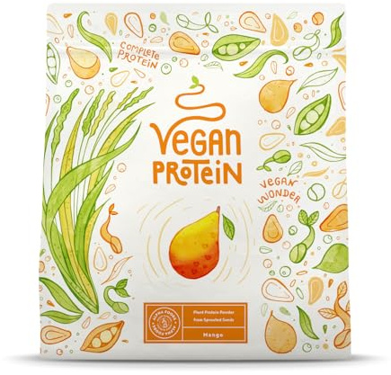 Proteína Vegana en Polvo | Sabor Mango | 100% Proteina Vegana | 21g dosis Vegan Protein Powder de Guisante y Arroz | Proteína Aislada para Masa Muscular | 600g | Alpha Foods