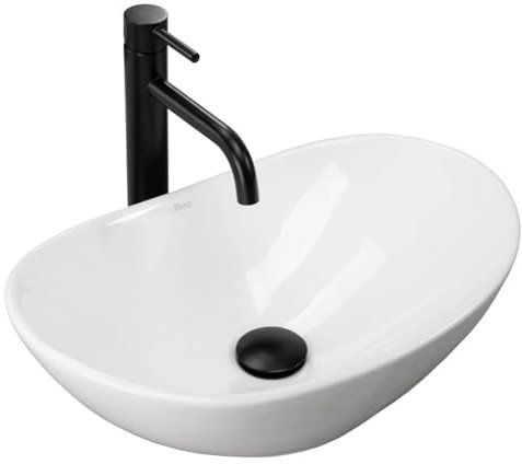 GTM Design Aufsatzwaschbecken Modern ohne Hahnloch - Elegant Aufsatzwaschbecken Oval für Badezimmer und Gäste WC - nur Bad Waschbecken- Modell 17