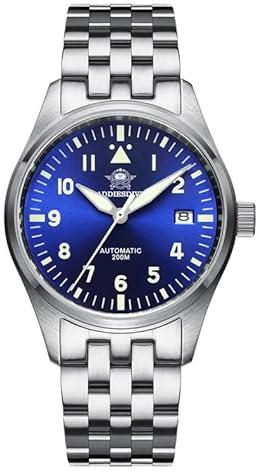 ADDIESDIVE Mens Wristwatch Automatic Watch Waterproof 200M Stainless Steel NH35a Synthetic Sapphire Blue Dial