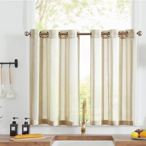 Vangao Voile Scheibengardinen mit Ösen Bistrogadine 2er Set B90xH60cm Beige