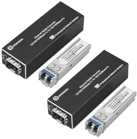 ATROODAC 1 Paar Gigabit Glasfaser Ethernet Medienkonverter, Plug & Play | Single-Mode LC Faser, Dual Transceiver Modul, 1310nm, 20km, 1.25G SFP Slot zu RJ45, Kompatibel mit 100/1000BASE-SX für CCTV