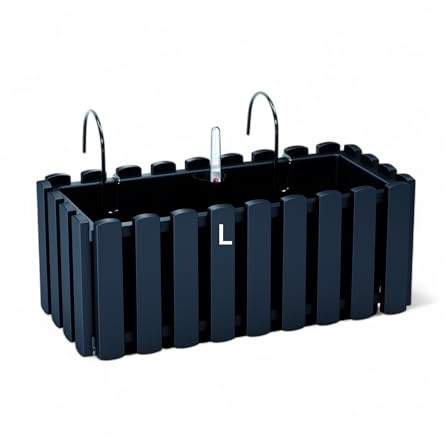 MELTOM Blumentopf Blumenkasten mit Halter Balkonkasten mit Bewässerungssystem, Anthrazit, L-40, Kunststoff, Wetterbeständig, für Balkon Terrasse Garten