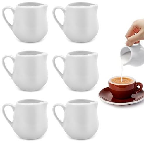 Iceten 6 PCS Small Milk Jug Set - White Ceramic Frother, Creamer, Sauce Pots, Mini Tea Pot, Gravy and Coffee Jugs With Handle for Home Kitchen Office Coffee Bar (110 ml/3.9oz)