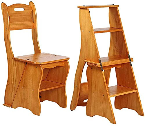 SORVA Klappbarer Bibliotheksleiterstuhl aus Holz, 2-in-1, Leichter tragbarer multifunktionaler Tritthocker, 4-Stufen-Hocker, Trittleiter mit doppeltem Verwendungszweck, Ausstellungsständer und Blu