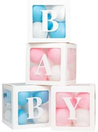 Scatole per Palloncini con Lettere Adesive Baby per Gender Reveal, Nascita Maschio o Femmina, Baby Shower, Set di 4