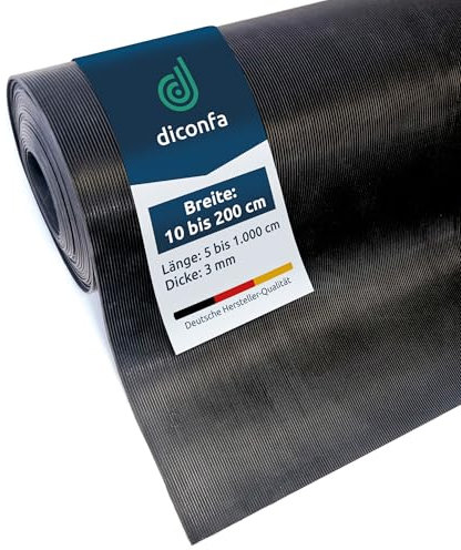 diconfa Feinriefenmatte Gummimatte 3mm stark - BREITE 0,1m bis 2m - LÄNGE 0,05m bis 10m - Auswahl 0,5m x 2m (500mm x 2000mm) - Feinriefe Gummi Antirutsch Rillenmatte Meterware rutschfest