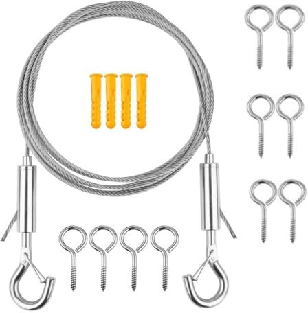 Drahtseil Spanner Set, 5M Edelstahl Draht Seil, 2mm PVC-Beschichtetes Seilspanngarnitur für Zeltseil Wäscheleine, String Light Suspension, Gardinenseil, Kletterpflanzen, Duschvorhangseil