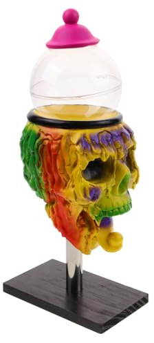 Cabilock Skull Gumballs Machine Resin Craft Ornament Twisting Skull Dispenser Halloween Decoration Candy Catcher for Home Garden Study Room