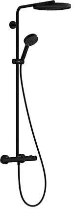 hansgrohe Pulsify S Puro - Colonne de douche avec mitigeur thermostatique, douche pluie (260mm) avec robinet, douchette, support, flexible de douche, barre et douche de tête ronde, Noir mat, 24236670