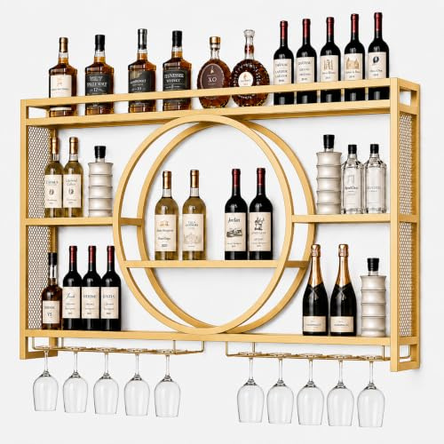 Generisch Modernes Weinregal Wand aus Metall, Bar Regal mit Glasregal, Wandmontage Wine Display-Ständer, Wand Flaschenregal für Bar-Einheiten, Restaurants und Zuhause