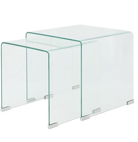 LXYZWRW Tables Zweiteiliges Satztisch-Set aus gehärtetem Glas, klare Akzenttische