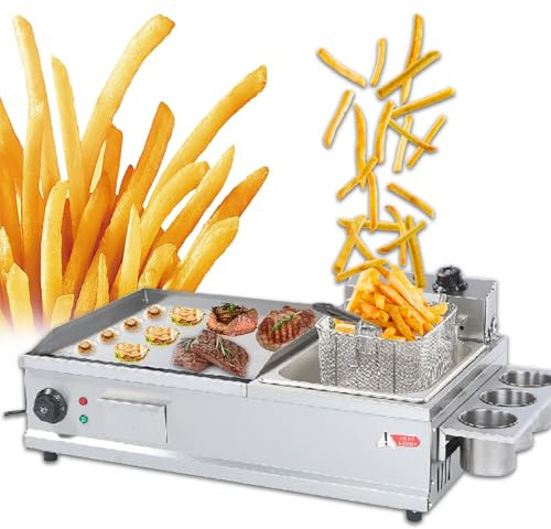 PGKTKCWH Parrilla eléctrica de Superficie Plana con freidora, planchas eléctricas para cocinar en Interiores, Plancha de encimera de Acero Inoxidable para Catering al Aire Libre, pequeña
