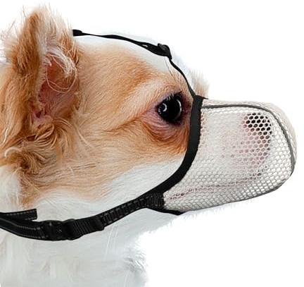 JOYPAWS Maulkorb für Hunde, atmungsaktiv, weich, für extra kleine Hunde, verhindert Bellen, Beißen, Kauen, reflektierender, Verstellbarer Korbmaulkorb mit Air-Mesh für Dackel, Beige, XS